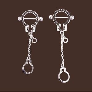 Silver Handcuff Dangle nipple rings